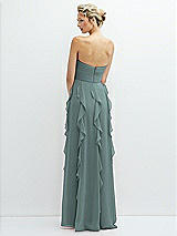 Rear View Thumbnail - Icelandic Strapless Vertical Ruffle Chiffon Maxi Dress with Flower Detail