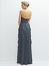 Rear View Thumbnail - Silverstone Strapless Vertical Ruffle Chiffon Maxi Dress with Flower Detail