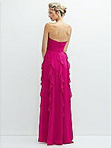 Rear View Thumbnail - Think Pink Strapless Vertical Ruffle Chiffon Maxi Dress with Flower Detail