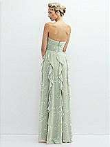 Rear View Thumbnail - Vintage Primrose Sage Strapless Vertical Ruffle Chiffon Maxi Dress with Flower Detail