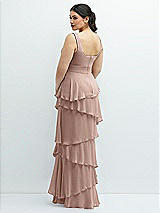 Rear View Thumbnail - Neu Nude Asymmetrical Tiered Ruffle Chiffon Maxi Dress with Handworked Flowers Detail