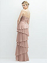 Rear View Thumbnail - Neu Nude Strapless Asymmetrical Tiered Ruffle Chiffon Maxi Dress with Handworked Flower Detail