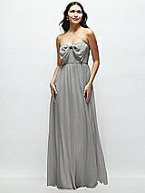 Front View Thumbnail - Chelsea Gray Strapless Chiffon Maxi Dress with Oversized Bow Bodice