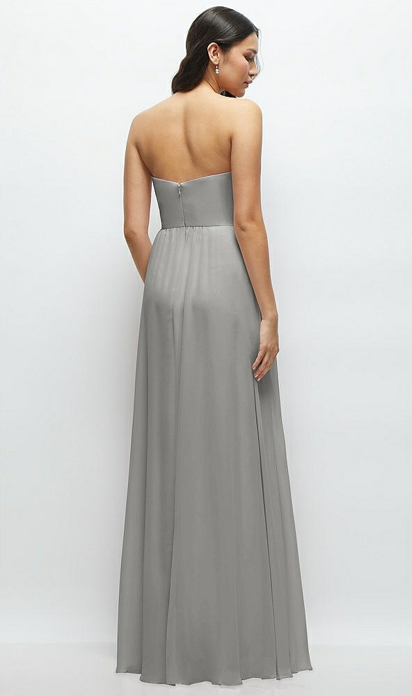 Back View - Chelsea Gray Strapless Chiffon Maxi Dress with Oversized Bow Bodice