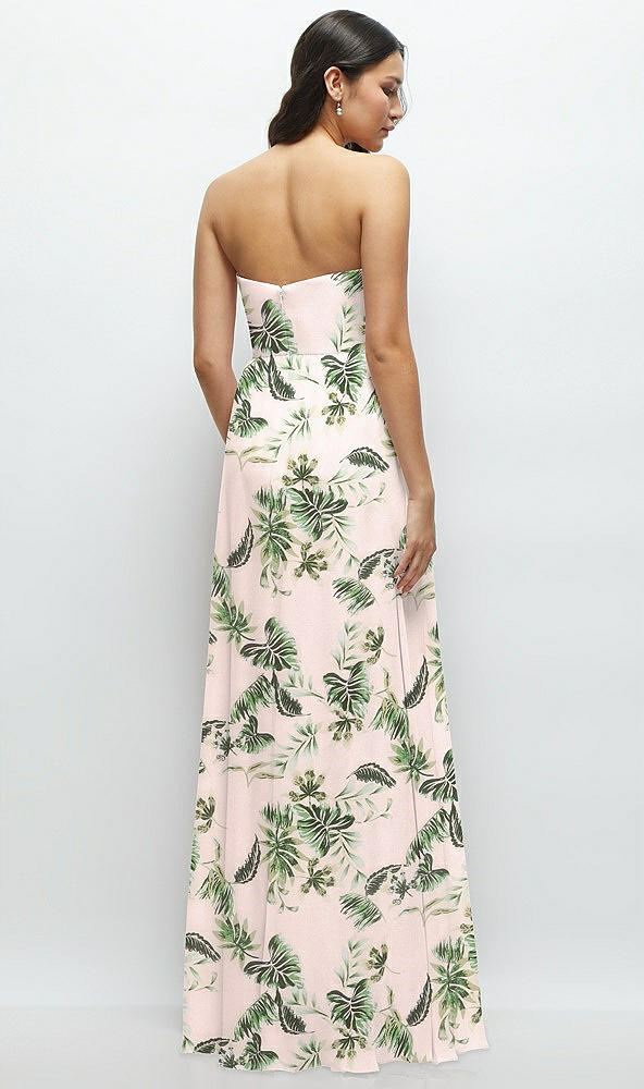 Back View - Palm Beach Print Strapless Chiffon Maxi Dress with Oversized Bow Bodice