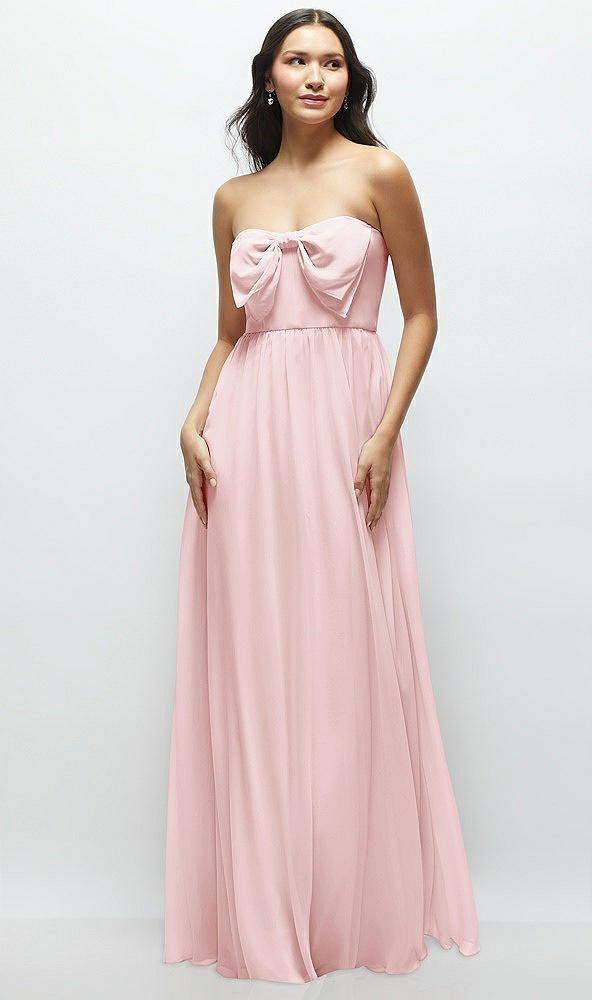 Front View - Ballet Pink Strapless Chiffon Maxi Dress with Oversized Bow Bodice