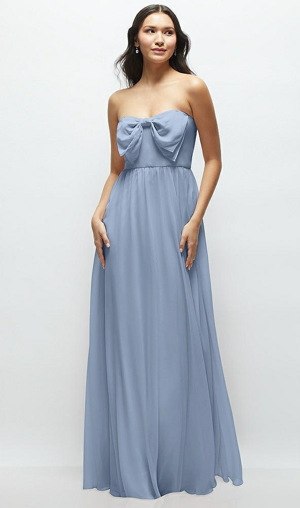 Front View - Cloudy Strapless Chiffon Maxi Dress with Oversized Bow Bodice