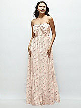 Front View Thumbnail - Coquette Floral Print Strapless Chiffon Maxi Dress with Oversized Bow Bodice