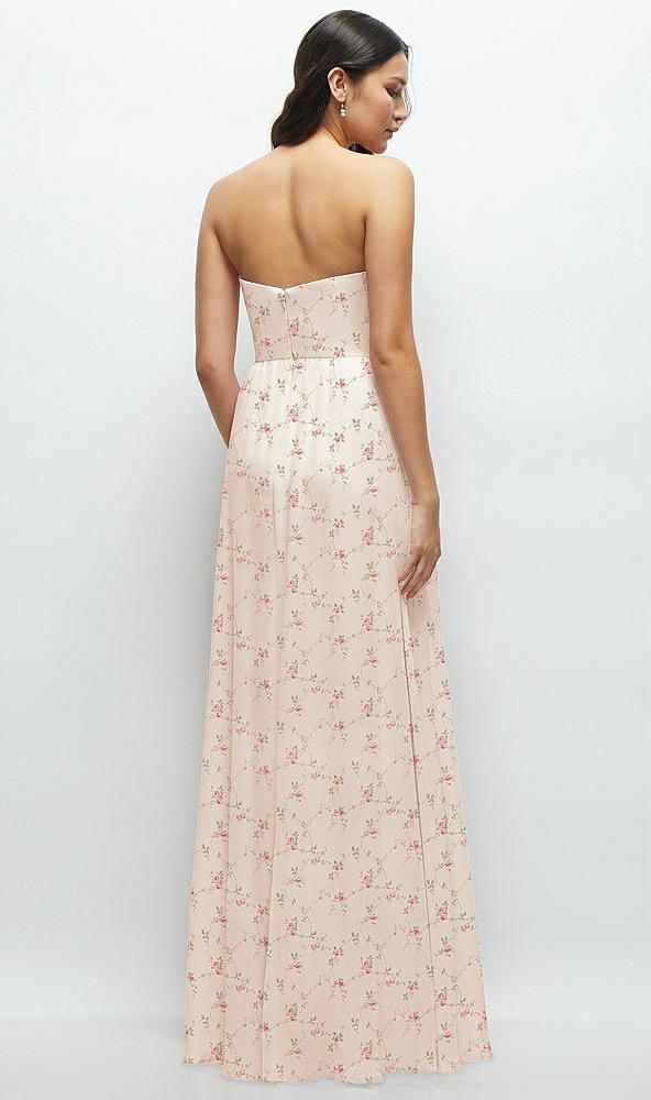 Back View - Coquette Floral Print Strapless Chiffon Maxi Dress with Oversized Bow Bodice