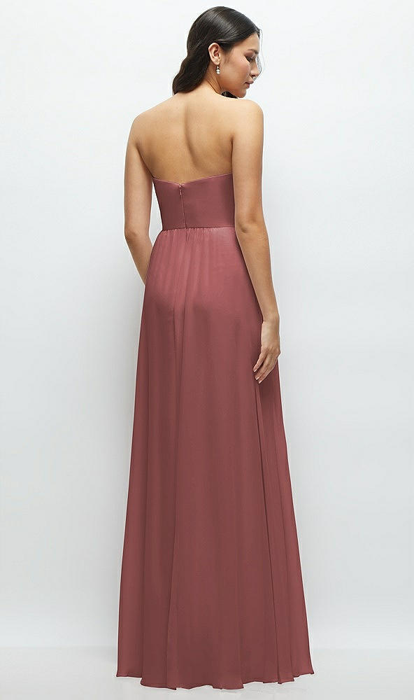 Back View - English Rose Strapless Chiffon Maxi Dress with Oversized Bow Bodice