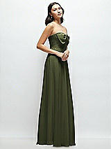 Side View Thumbnail - Olive Green Strapless Chiffon Maxi Dress with Oversized Bow Bodice