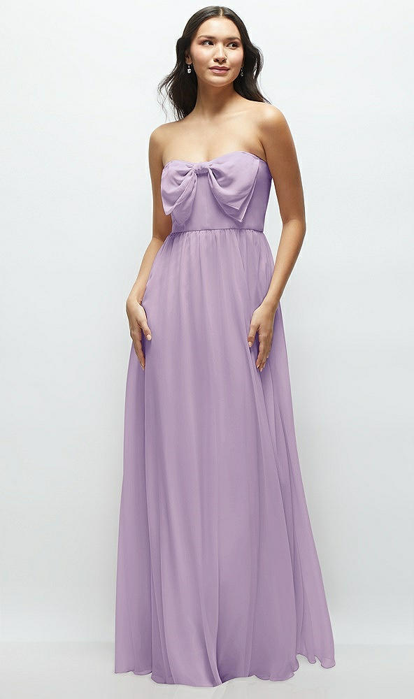 Front View - Pale Purple Strapless Chiffon Maxi Dress with Oversized Bow Bodice