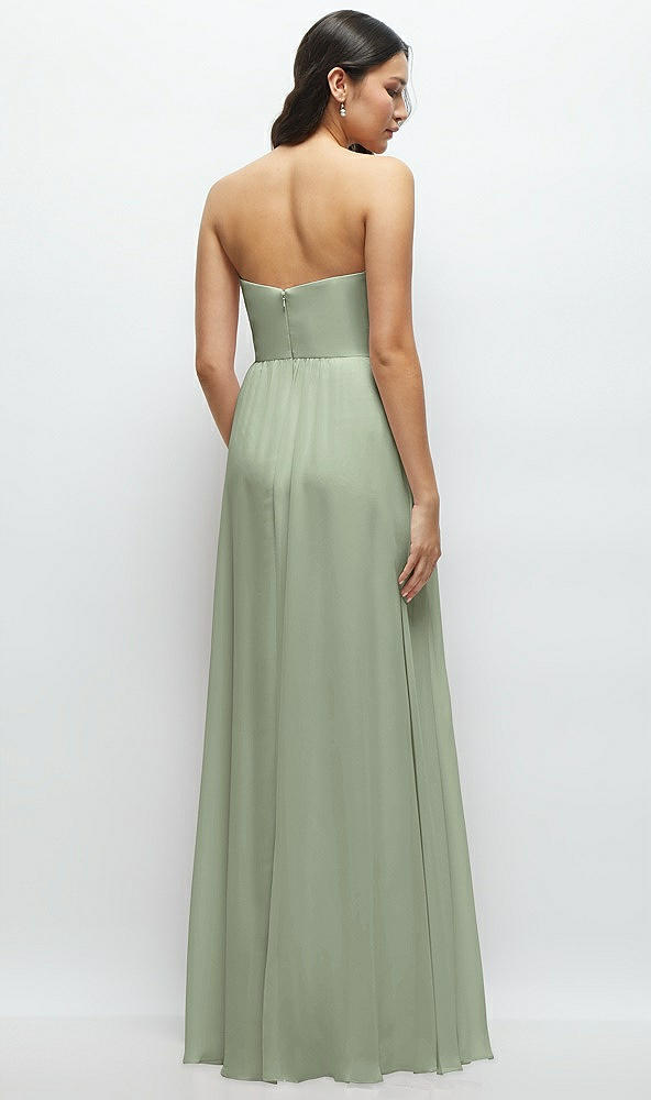 Back View - Sage Strapless Chiffon Maxi Dress with Oversized Bow Bodice