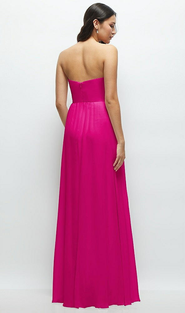 Back View - Think Pink Strapless Chiffon Maxi Dress with Oversized Bow Bodice