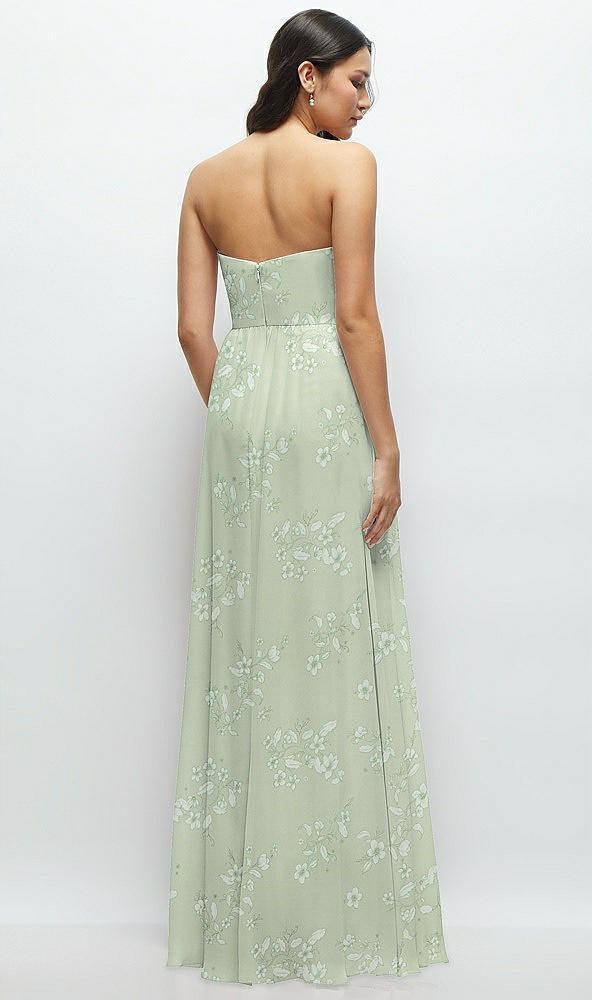 Back View - Vintage Primrose Sage Strapless Chiffon Maxi Dress with Oversized Bow Bodice