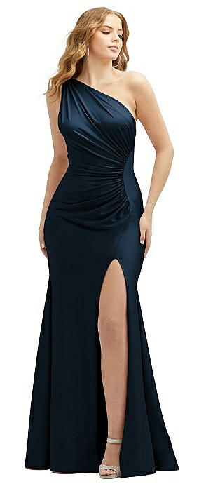 Asymmetrical Open-Back One-Shoulder Stretch Satin Mermaid Dress