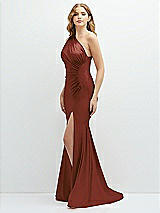 Alt View 1 Thumbnail - Auburn Moon Asymmetrical Open-Back One-Shoulder Stretch Satin Mermaid Dress