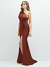 Side View Thumbnail - Auburn Moon Asymmetrical Open-Back One-Shoulder Stretch Satin Mermaid Dress