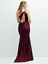 Rear View Thumbnail - Cabernet Asymmetrical Open-Back One-Shoulder Stretch Satin Mermaid Dress