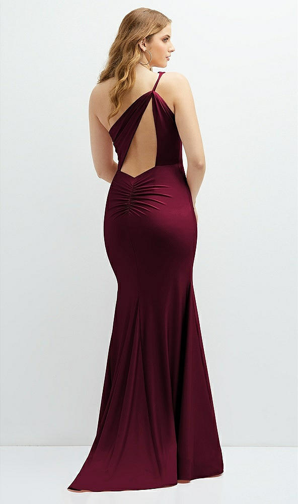 Back View - Cabernet Asymmetrical Open-Back One-Shoulder Stretch Satin Mermaid Dress