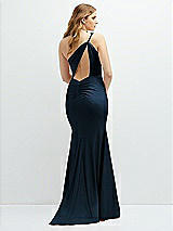 Rear View Thumbnail - Midnight Navy Asymmetrical Open-Back One-Shoulder Stretch Satin Mermaid Dress