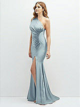 Side View Thumbnail - Mist Asymmetrical Open-Back One-Shoulder Stretch Satin Mermaid Dress