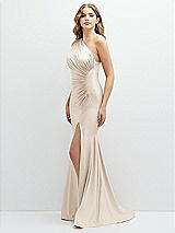 Alt View 1 Thumbnail - Oat Asymmetrical Open-Back One-Shoulder Stretch Satin Mermaid Dress