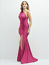 Alt View 1 Thumbnail - Tea Rose Asymmetrical Open-Back One-Shoulder Stretch Satin Mermaid Dress