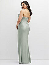 Rear View Thumbnail - Willow Green Strapless Stretch Satin Corset Dress with Draped Column Skirt