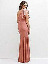 Rear View Thumbnail - Desert Rose One-Shoulder Stretch Satin Mermaid Dress with Cascade Ruffle Flamenco Skirt