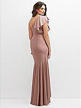 Rear View Thumbnail - Neu Nude One-Shoulder Stretch Satin Mermaid Dress with Cascade Ruffle Flamenco Skirt