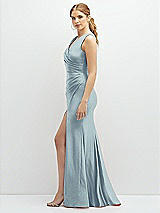 Side View Thumbnail - Mist Draped Wrap Stretch Satin Mermaid Dress with Horsehair Hem