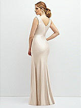 Rear View Thumbnail - Oat Draped Wrap Stretch Satin Mermaid Dress with Horsehair Hem