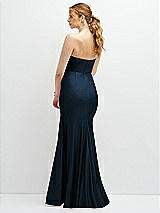 Rear View Thumbnail - Midnight Navy Strapless Basque-Neck Draped Stretch Satin Mermaid Dress with Horsehair Hem