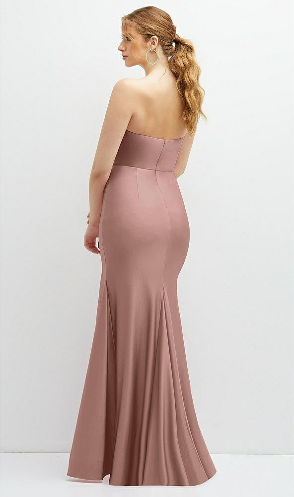 Back View - Neu Nude Strapless Basque-Neck Draped Stretch Satin Mermaid Dress with Horsehair Hem