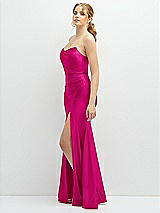 Side View Thumbnail - Think Pink Strapless Basque-Neck Draped Stretch Satin Mermaid Dress with Horsehair Hem