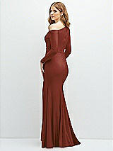 Rear View Thumbnail - Auburn Moon Long Sleeve Cold-Shoulder Draped Stretch Satin Mermaid Dress with Horsehair Hem