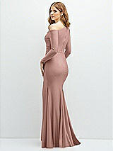 Rear View Thumbnail - Neu Nude Long Sleeve Cold-Shoulder Draped Stretch Satin Mermaid Dress with Horsehair Hem