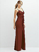 Side View Thumbnail - Auburn Moon Rhinestone Strap Stretch Satin Maxi Dress with Vertical Cascade Ruffle