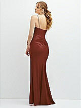 Rear View Thumbnail - Auburn Moon Rhinestone Strap Stretch Satin Maxi Dress with Vertical Cascade Ruffle