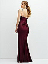 Rear View Thumbnail - Cabernet Rhinestone Strap Stretch Satin Maxi Dress with Vertical Cascade Ruffle