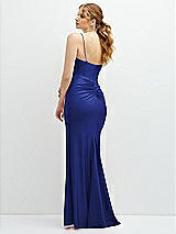 Rear View Thumbnail - Cobalt Blue Rhinestone Strap Stretch Satin Maxi Dress with Vertical Cascade Ruffle