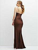 Rear View Thumbnail - Cognac Rhinestone Strap Stretch Satin Maxi Dress with Vertical Cascade Ruffle