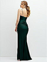 Rear View Thumbnail - Evergreen Rhinestone Strap Stretch Satin Maxi Dress with Vertical Cascade Ruffle