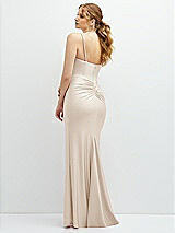 Rear View Thumbnail - Oat Rhinestone Strap Stretch Satin Maxi Dress with Vertical Cascade Ruffle