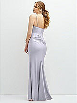 Rear View Thumbnail - Silver Dove Rhinestone Strap Stretch Satin Maxi Dress with Vertical Cascade Ruffle