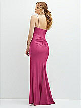 Rear View Thumbnail - Tea Rose Rhinestone Strap Stretch Satin Maxi Dress with Vertical Cascade Ruffle