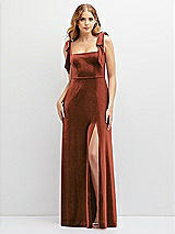 Front View Thumbnail - Auburn Moon Square Neck Velvet Maxi Dress with Bow Shoulders