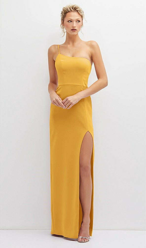 Front View - NYC Yellow Sleek One-Shoulder Crepe Column Dress with Cut-Away Slit