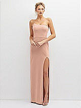 Front View Thumbnail - Pale Peach Sleek One-Shoulder Crepe Column Dress with Cut-Away Slit